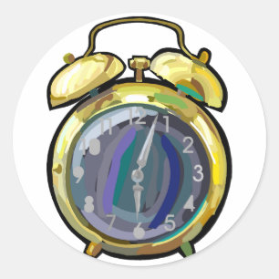 Vintage Gold Alarm Clock Retro Timepiece Classic Round Sticker