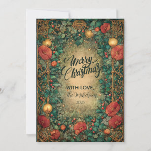 Vintage Gold Amaryllis Christmas Holiday Card