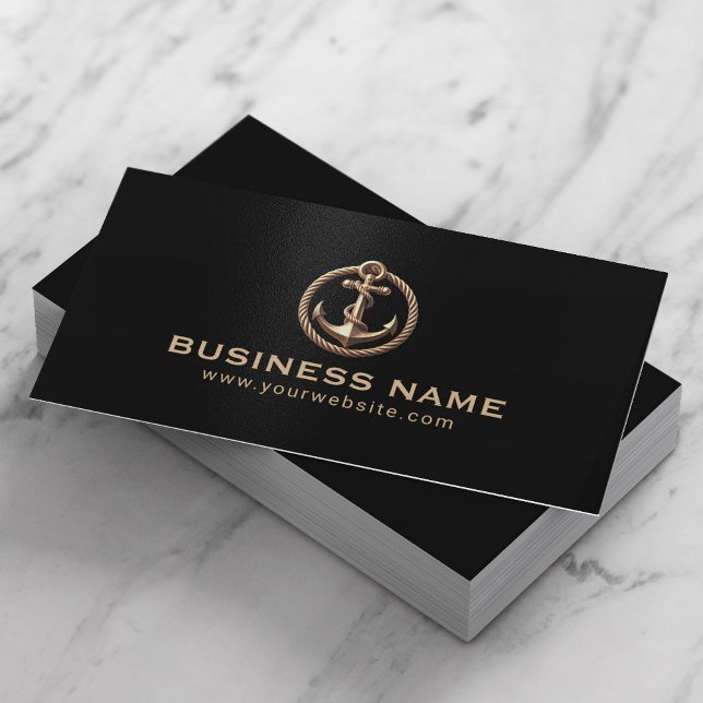 Vintage Gold Anchor Nautical Black Boat  Business Card (Creator Uploaded)