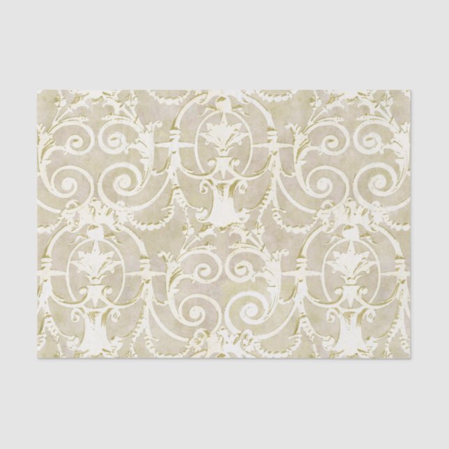 Vintage Gold and Beige Damask Pattern Tissue Paper (Front)