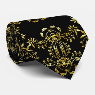 Vintage Gold And Black Damask Ornaments Pattern Neck Tie
