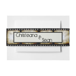 Vintage Gold and Black Film Strip Watercolor Invitation Belly Band
