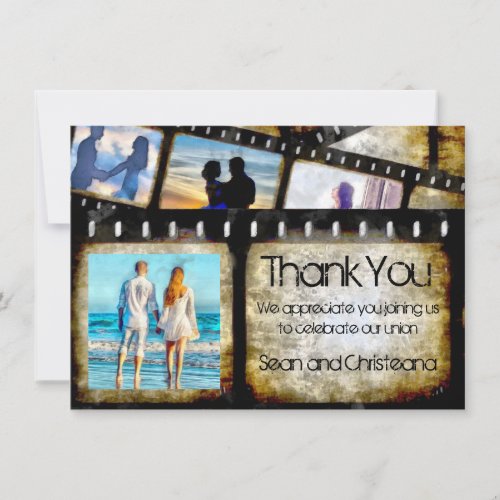 Vintage Gold and Black Film Strip Watercolor Thank You Card