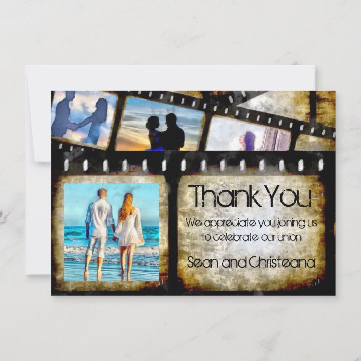 Vintage Gold And Black Film Strip Watercolor Thank You Card Zazzle Com