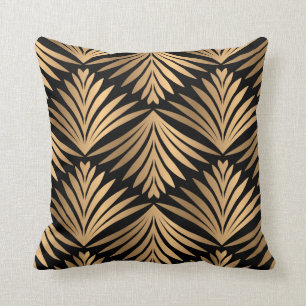 Vintage Gold and Black Gatsby Retro Art Deco Throw Pillow