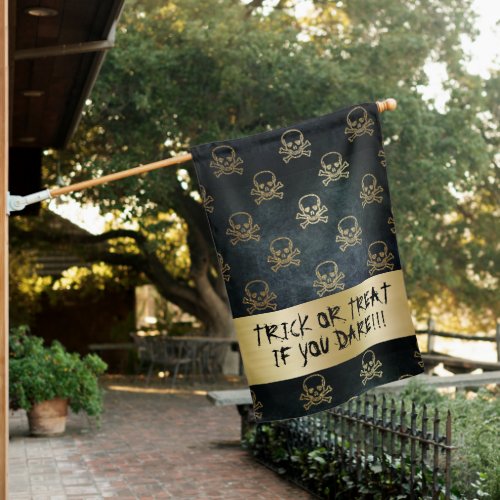 Vintage Gold And Black Pirate Skulls And Bones House Flag