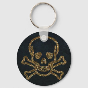 Vintage Gold And Black Pirate Skulls And Bones Keychain
