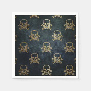 Vintage Gold And Black Pirate Skulls And Bones Napkins