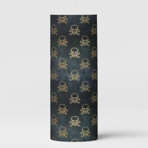 Vintage Gold And Black Pirate Skulls And Bones Pillar Candle