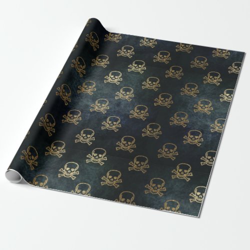 Vintage Gold And Black Pirate Skulls And Bones Wrapping Paper