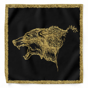 Vintage Gold and Black Wolf Illustration Golden Bandana