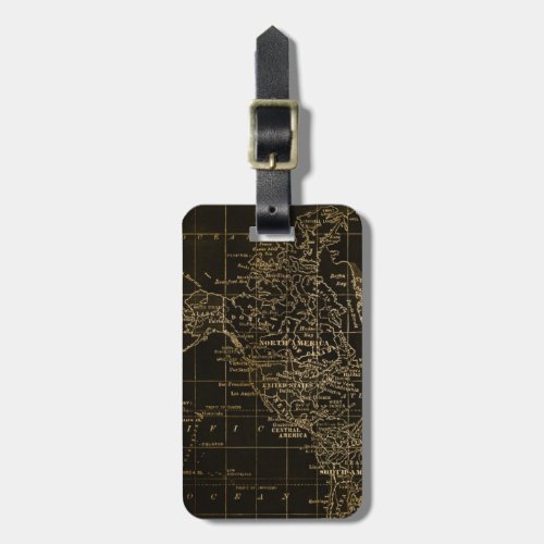 Vintage Gold and Black World Map Luggage Tag
