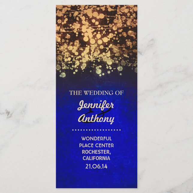 vintage gold and blue wedding programs (Front)