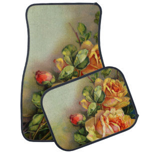 Vintage Gold and Blush Roses Car Floor Mat