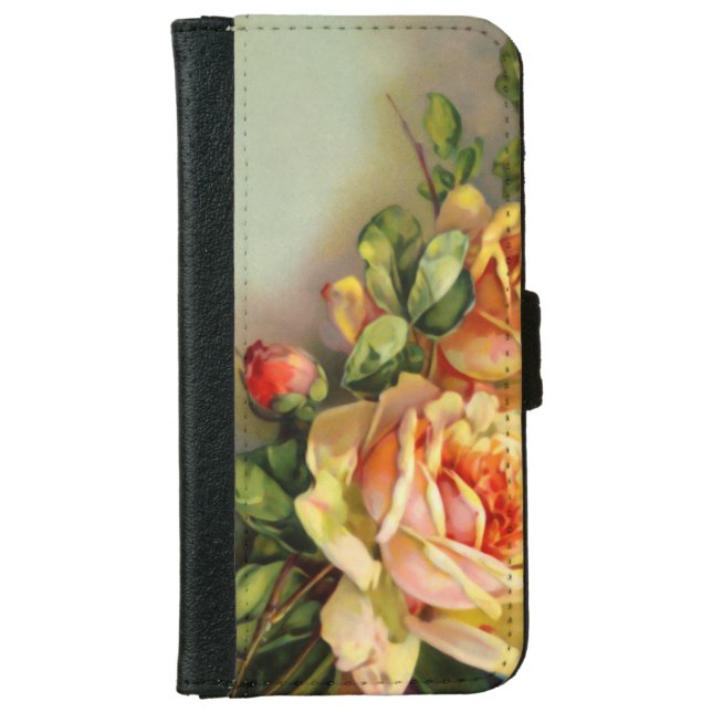 Vintage Gold and Blush Roses iPhone Wallet Case (Front)