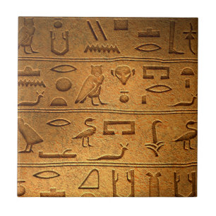 Vintage Gold and Brown Hieroglyphics Symbols Ceramic Tile