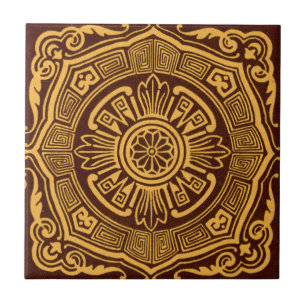 Vintage Gold and Brown Japanese Decorative Pattern Ceramic Tile