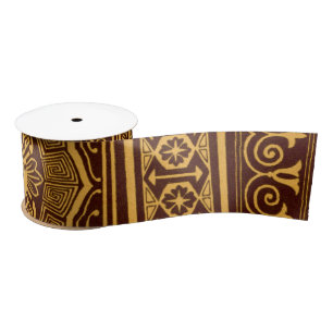 Vintage Gold and Brown Japanese Decorative Pattern Satin Ribbon
