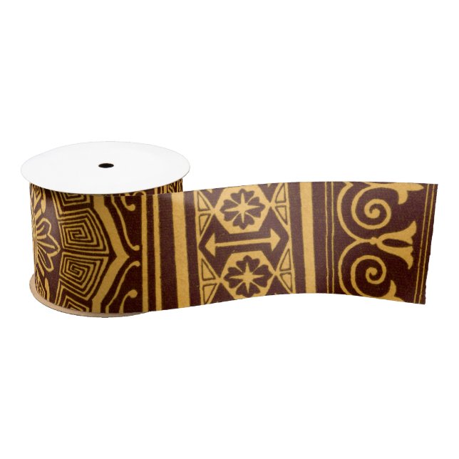 Vintage Gold and Brown Japanese Decorative Pattern Satin Ribbon (Spool)
