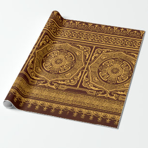 Vintage Gold and Brown Japanese Decorative Pattern Wrapping Paper