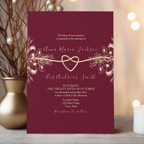 Vintage Gold and Burgundy Wedding Invitation