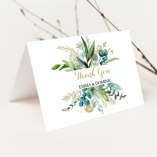 Vintage Gold and Green Eucalyptus Thank You Card