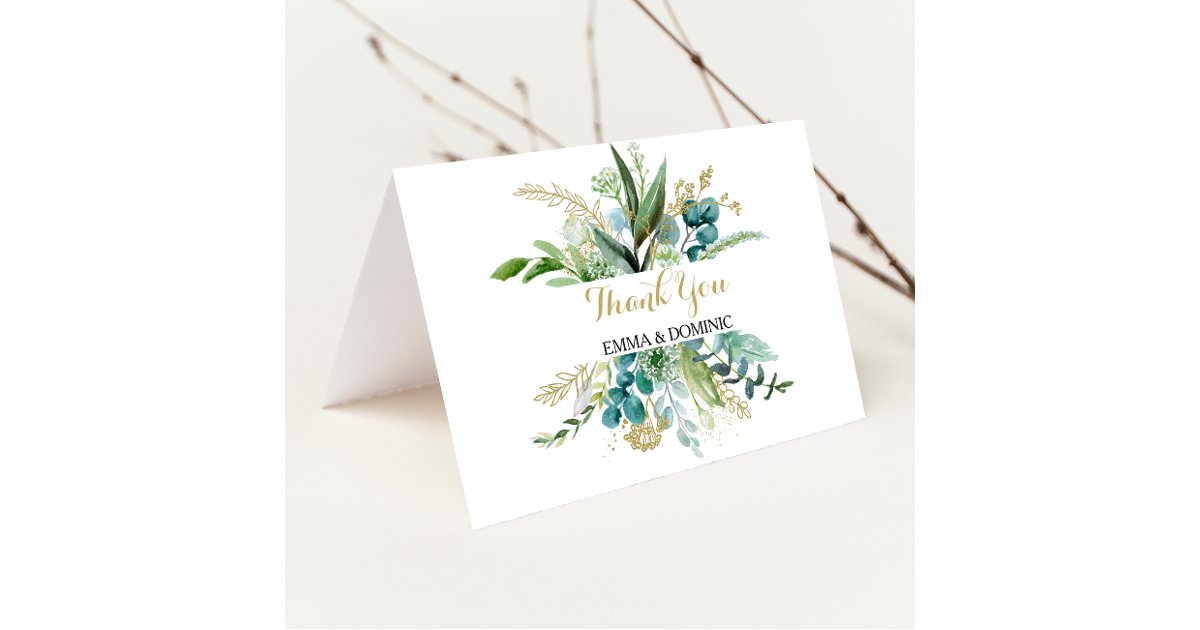 Vintage Gold and Green Eucalyptus Thank You Card | Zazzle