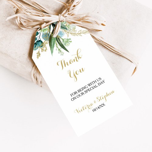 Vintage Gold and Green Eucalyptus Thank You Gift Tags