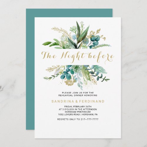 Vintage Gold and Green Eucalyptus The Night Before Invitation