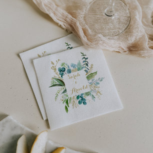 Vintage Gold and Green Eucalyptus Wedding Napkin