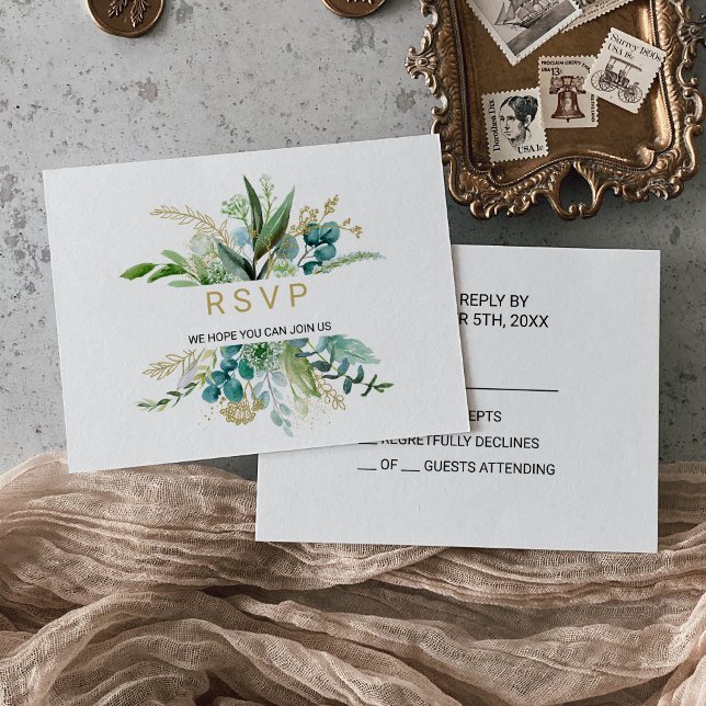 Vintage Gold and Green Eucalyptus Wedding Rsvp (Creator Uploaded)