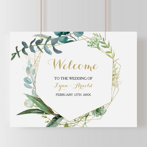 Vintage Gold and Green Eucalyptus Welcome Wedding Poster