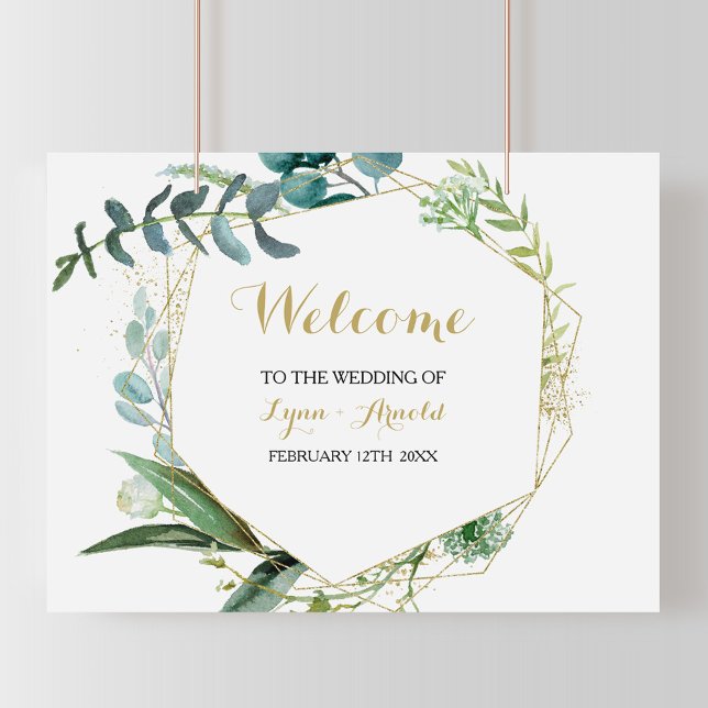 Vintage Gold and Green Eucalyptus Welcome Wedding Poster (Creator Uploaded)