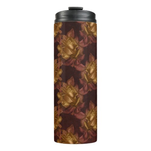 Vintage Gold and Maroon Autumn Floral Pattern Thermal Tumbler