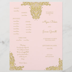 Vintage Gold and Pink Wedding Program