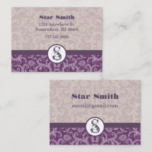 Vintage Gold and Purple Swirly Damask Pattern Business Card