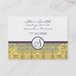 Vintage Gold and Purple Swirly Floral Pattern Business Card