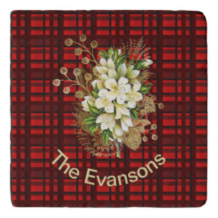 Vintage Gold and White Bouquet on Christmas Trivet
