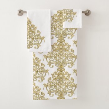 Vintage Gold And White Damask Bath Towel Set by Susang6 at Zazzle