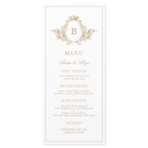 Vintage Gold and White Monogram Crest Wedding Menu