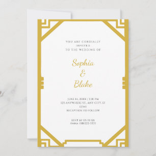 Vintage Gold and White Simple Art Deco Wedding Invitation