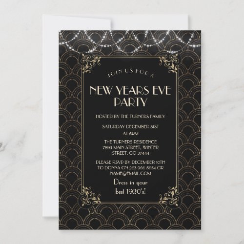 Vintage Gold Art Deco Fleur_de_lis New Year Party Invitation