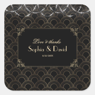 Vintage Gold Art Deco Fleur-de-lis Wedding Square Sticker