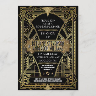 Vintage Gold Art Deco Rehearsal Dinner Invitations