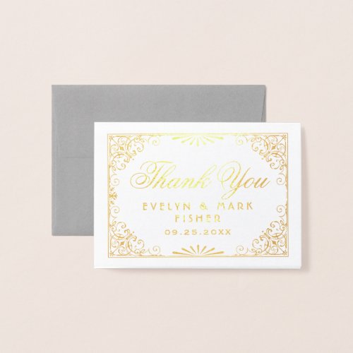 Vintage Gold Art Deco Style Wedding Thank You Foil Card