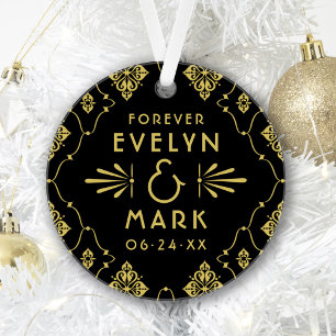 Vintage Gold Art Deco Wedding Monogram Photo Ornament