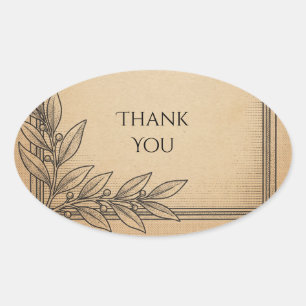 Vintage Gold Art Deco Wedding Thank You Oval Sticker
