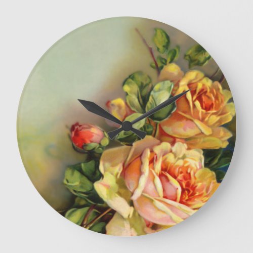 Vintage Gold Artisan Roses Large Clock