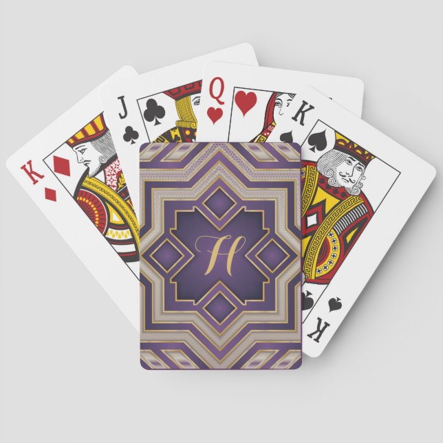 Vintage Gold Baroque Geometric Initial Design Poker Cards (Back)