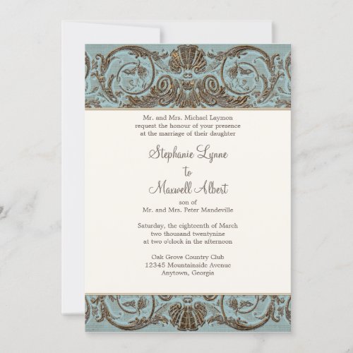 Vintage Gold Baroque Rococo Scrollwork n Shell Invitation